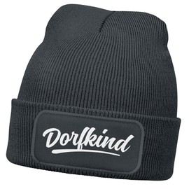 MoonWorks® Men's Beanie with Patch Dorfkind Knitted Hat with Saying Print Funny Hat Men, darkgray