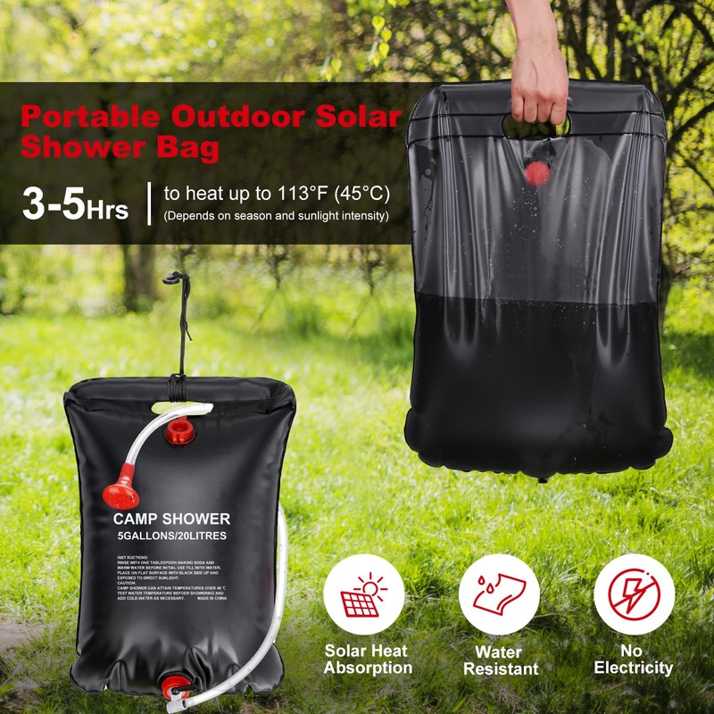 Inoamity Solar Shower Bag Portable 20L Camping Fast Heating to