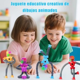 LUHI Juguetes con ventosa retráctil, juguetes robóticos con tubo sensorial de 4 piezas,juguetes de descompresión con ventosas,robots retráctiles,jugue