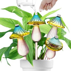 Yzgllnamus 4X Plant Watering Globes, Gradient Color Mushroom Plant Watering Devices, Watering Bulbs, Glass Plant Watering Globes, Suitable for Indoor and Outdoor Use