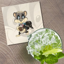 Unbranded Happy Raccoon Animal 4'' X 4'' Square Wooden Coaster