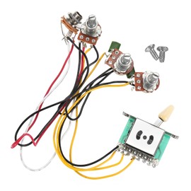 MECCANIXITY Prewired Guitar Wiring Harness Electronics Kit 2 Tone 1 Volume 500K 5-Way Switch Pots Control Knob with Jack for Guitar Replacements, Yellow Cap