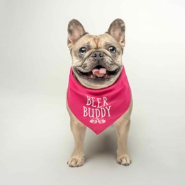 Beer Buddy Dog Bandana | 100% Cotton Triangle | Made in USA | Funny St. Patrick's Day Photoshoot Prop | Shamrock | Drinking Bar Parade Event Or Party | Hot Pink One Size (245)