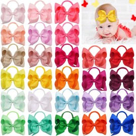 Xansema 2Pcs 6 Inches Ribbon Baby Girls Headbands Infant Elastic Hairbands Large Cheer Bow Hair Band Accessories for Child Toddlers Girls (Yellow)
