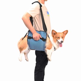 COODEO Dog Carry Sling, Emergency Backpack Pet Legs Support & Rehabilitation Dog Lift Harness for Nail Trimming, Dog Carrier for Senior Dogs Joint Injuries, Arthritis, Up and Down Stairs (L, Blue)