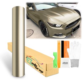 60"x120" (5FTx10FT) Champagne Gold Matte Metallic Satin Pearl Vinyl Wrap Sticker Sheet Film Car Auto Vehicle DIY Decal Bubble Free Air Release Self Adhesive Peel and Stick Free Tool Kit