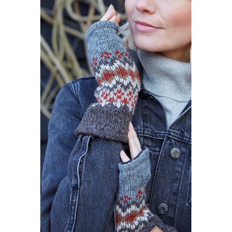 Pachamama Women Wool Hand Warmers Fleece Lined Handknitted Fair Isle