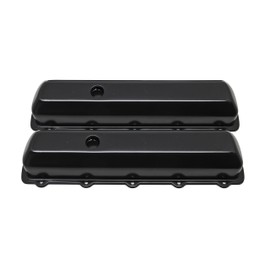 Steel Valve Covers – Fits 1964–1980 Oldsmobile 330‑350‑400‑425‑455 (Stock Height, 1 Push‑in Hole, Smooth Top) – Black Finish