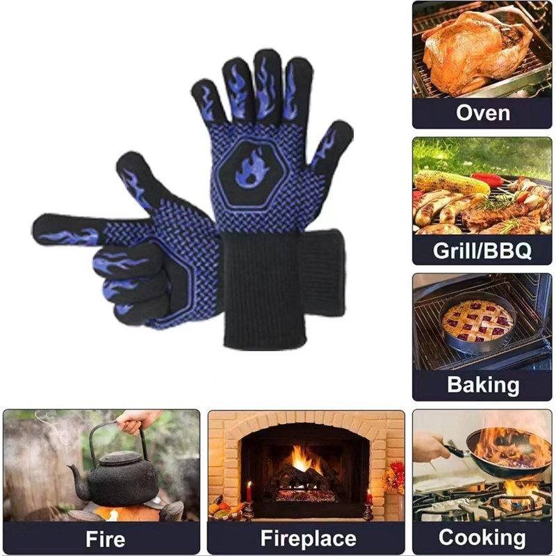 HFLYJPYW BBQ Grill Gloves Heat Resistant 1472℉ High Temp Resistance