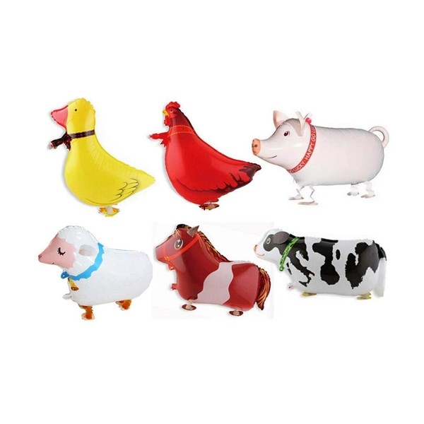 Borang Pack of 6 Walking Animal Balloons Farm Animal Balloon