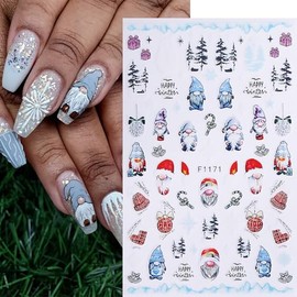 5 Sheets Christmas Nail Stickers 3D Self-Adhesive Dwarf Santa Claus Snowflake Xmas Trees Nail Decals Cute Elk Penguin Nails Design Stickers Winter Nails Supplies for Women Holiday DIY Manicure Decor