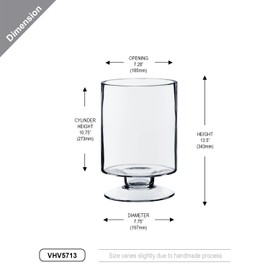 WGVI Clear Glass Pedestal Hurricane Candle Holder, 7.75"W, 13.5"H, Decorative Vase for Pillar Candles, Short Stemmed Candleholder Cylinder, Tabletop Centerpieces, Home Décor, Elegant Design, 1 Piece