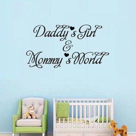 Wall Stickers for Girls, Baby Wall Decals, (Easy to Apply), Wall Decor Vinyl Art Quotes Kids Bedroom Nursery Inspirational Dream Sayings Home Positive Family, Daddy's Girl and Mommy's World 28.6"X15"