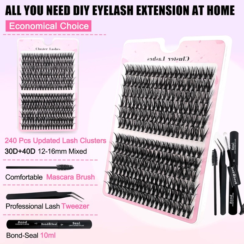 240-Piece DIY Eyelash Extensions Set, 0.07D Eyelashes, Individual False Eyelash