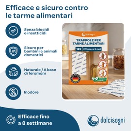 Antitarme Alimentari – 12 fogli - Senza Biocidi - Adesivo per Farfalline Dispensa - Made in Germany - Anti Farfalline del Cibo - Protegge la Dispensa in modo Semplice - Anti Tarme Alimentari