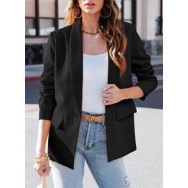 Happy Sailed Womens Blazer Long Sleeve Business Lightweight Open Front Cardigan Jacket Office Work Suits Black Large