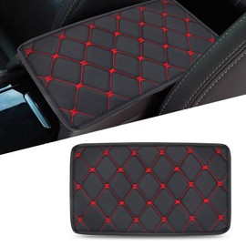 Zikefest Car Center Console Cover, Soft Comfortable PU Leather Armrest Cover, Non Slip and waterproof Car Arm Rest Cover Pad, Car Interior Accessories, Universal for SUV Truck Vehicle (Red)