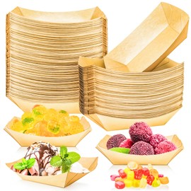 MotBach 100 Pack 1/4Lb Paper Food Boat Trays Disposable Small Paper Boats, Mini Kraft Food Trays Paper Food Serving Tray Boats for Snack Fries Popcorn Dessert Taco Nacho