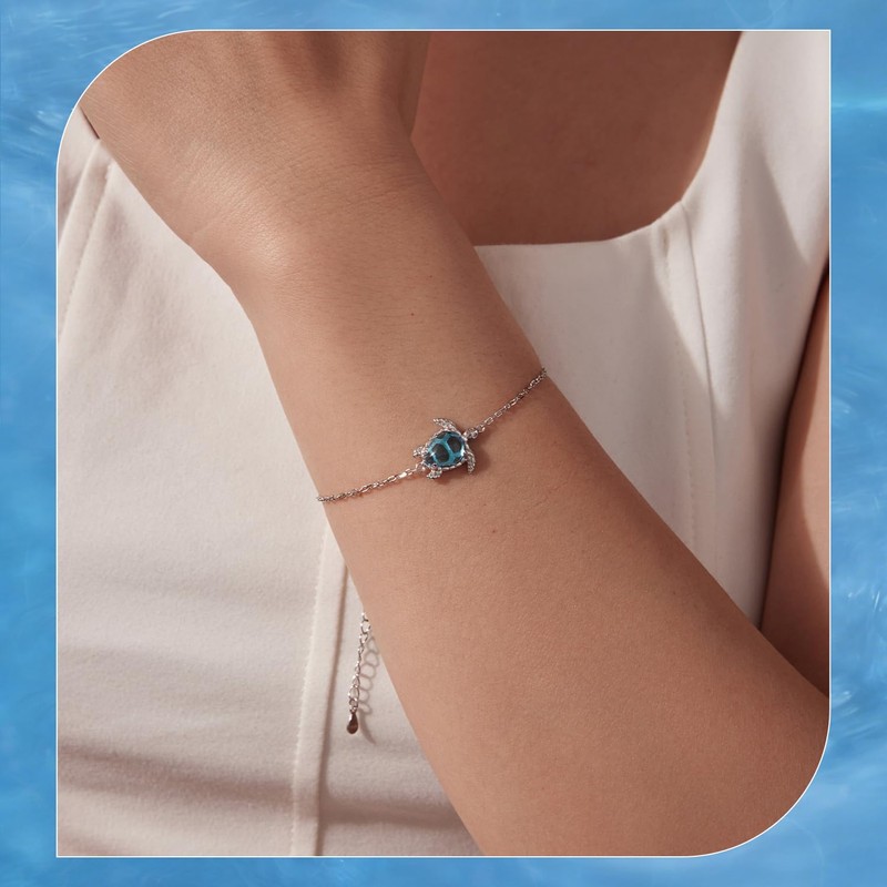 Shysnow Sea Turtle Bracelet For Women Dainty Blue Turtles Charm