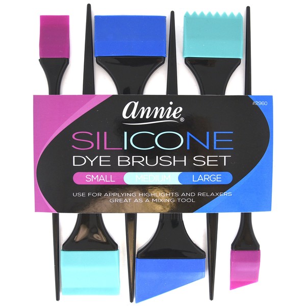 Annie Silicone Dye Brush Set of 6 Pieces for Hair Colors Relaxers and Highlights