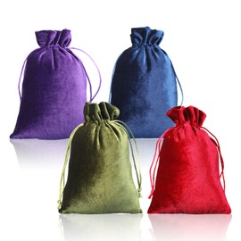 TSHAOUN 4 Pieces Package Soft Velvet Gift Bags, Velvet Drawstring Bag, velvet gift bags, jewellery pouches,13x20 cm Velvet Drawstring, Reusable Drawstring Storage Pouch Jewellery Crystal Bags (4 PCS)