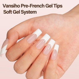 Vansiho French Gel Nail Tips, 150Pcs Long Square Press on Nails, No Need to File 3 in 1 Pre-French Gel Tips for Nail Art DIY 15 Sizes