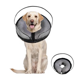 Furrtripsy Inflatable Dog Cone Collar-Enhanced Anti-Licking Protective Cone with Adjustable Strap-Soft Dog Donut Collar Recovery Cone for Pets After Surgery(Grey, M)