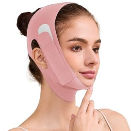 Banda Reductora Facial, Banda para Papada, Máscara Facial en Forma de V con Grafeno, Soporte para La Barbilla, Ideal para Dormir, Máscara Reafirmante para Mujer, Rosa, Talla Mediana