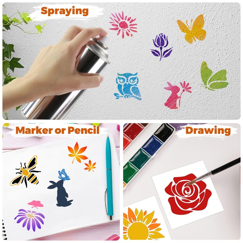 72 Pcs Botanical Stencils Set, Reusable Butterfly & Flower Painting