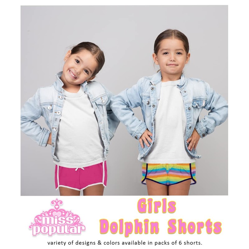 MISS POPULAR Girls 6 Pack Dolphin Shorts Cute Designs Comfy