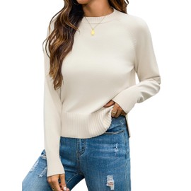 Totatuit Womens 2025 Fall Winter White Cropped Sweater Cozy Mock Neck Long Sleeve Ribbed Knit Pullover Tops Holiday Travel Vacation Sweaters Medium