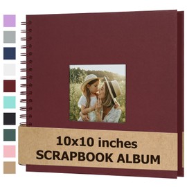 Scrapbook Álbum de Recortes de 25.4x25.4 cm con Papel Kraft de Tapa Dura y Ventana Álbum de Fotos 20 Hojas Libro de Recuerdos para Familia Boda Bebe, Rojo