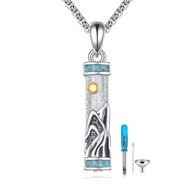 HKPATOP Mountain Urn Necklaces for Ashes Sterling Silver Mountain Range with Sun Cylinder Memorial Pendant for Loved Ones Keepsake Cremation Jewelry Gifts for Women Men