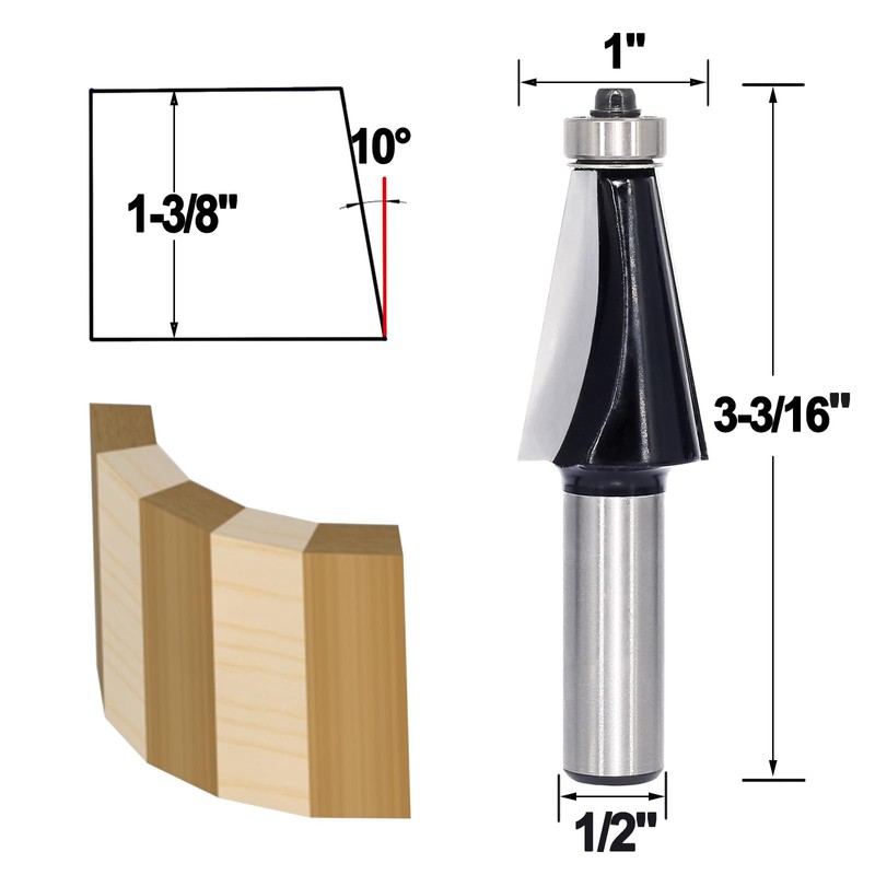 SICWOOD 6PCS Chamfer Router Bit Set 1/2 Shank, Carbide 2-Flute
