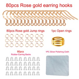 Ganchos para arete, 240 piezas de oro rosa, kit de fabricación de aretes con ganchos hipoalergénicos, anillos de salto y respaldos de goma transparente para hacer joyas