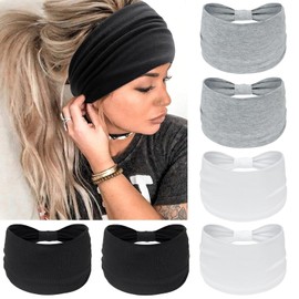 Awumbuk Wide Headbands for Women Knotted No Slip Head Bands Soft Turban Headband Hair Accessories Boho African Solid Color Head Wraps for Women Yoga Workout Pack of 6