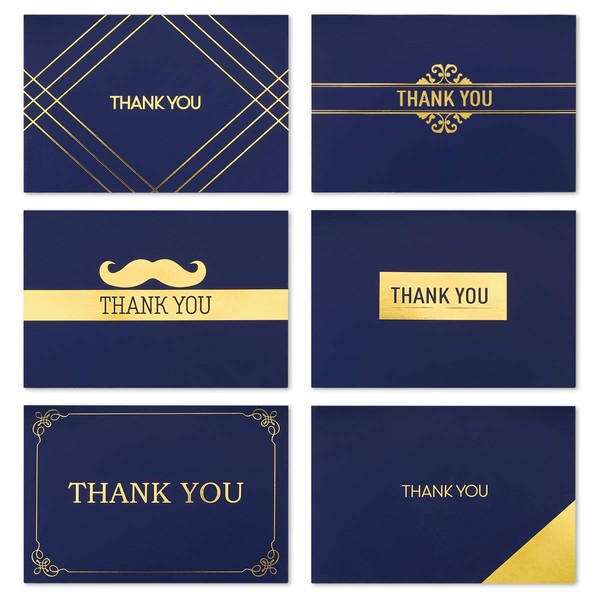120 Thank You Cards Bulk - iLovepaper Navy Blue & Gold Blank Note Cards with Envelopes, Perfect for Business, Wedding, Graduation, Birthday, Bridal Shower, Gift Cards, Funeral 4x6in