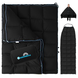 easedeco Down Camping Blanket - Lightweight Packable Warm Puffy Travel Quilt with Footbox | Waterproof Outdoor Blankets for Hiking, Travel, Hammock & Stadium Down Quilt (Black, 1lb 6oz / 77 * 52'')