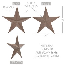VHC Brands Patriotic Metal Star Distressed 36x36, Independence Day Decor, Decorative Wall Hanging, Rustic Farmhouse Decorations, Rust Brown, Black