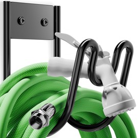 Black Metal Garden Hose Holder - Wall Mounted Water Hose Holder - Hose Hanger Heavy Duty for Water Hose Extension Cords Vacuum Hose (1 Pack)