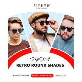 SIPHEW Men's Polarised Sunglasses - Round Glasses with Lightweight TR90 Frame, Small Round Lenses, Anti-Glare Effect and UV400 Protection, A02 - 48mm - Black