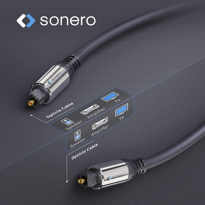 sonero® Premium Optical Toslink Cable, Gold-Plated Contacts, Black, 20.0 m
