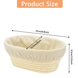 Bread Proofing Basket - 25cm Oval Banneton Proofing Basket, Natural Rattan Sourdough Proving Basket with Linen Cloth Liner, Bread Making Dough Rising Sourdough Basket for Professional Home Bakers