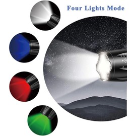 MODOAO Four-Color Rechargeable Flashlight, Red, Blue, White, Green Telescopic Zoom LED Strong Light Flashlight, Waterproof and Suitable for Outdoor Travel, Emergency Rescue (1)