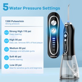 H2ofloss Water Dental Flosser Teeth Pick -Portable Oral Irrigator with 5 Modes, Rechargeable IPX7 Waterproof Orthodontic Teeth Cleaner Pick Cordless for Home Travel-300ml Water Tank
