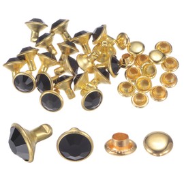 HARFINGTON 20pcs Crystal Rivets 8mm Rhinestone Rivets Rapid Stud rivets for Clothing Leather Crafting Fabric Arts Crafts Decoration Leathercraft DIY Leather-Craft, Gold & Black