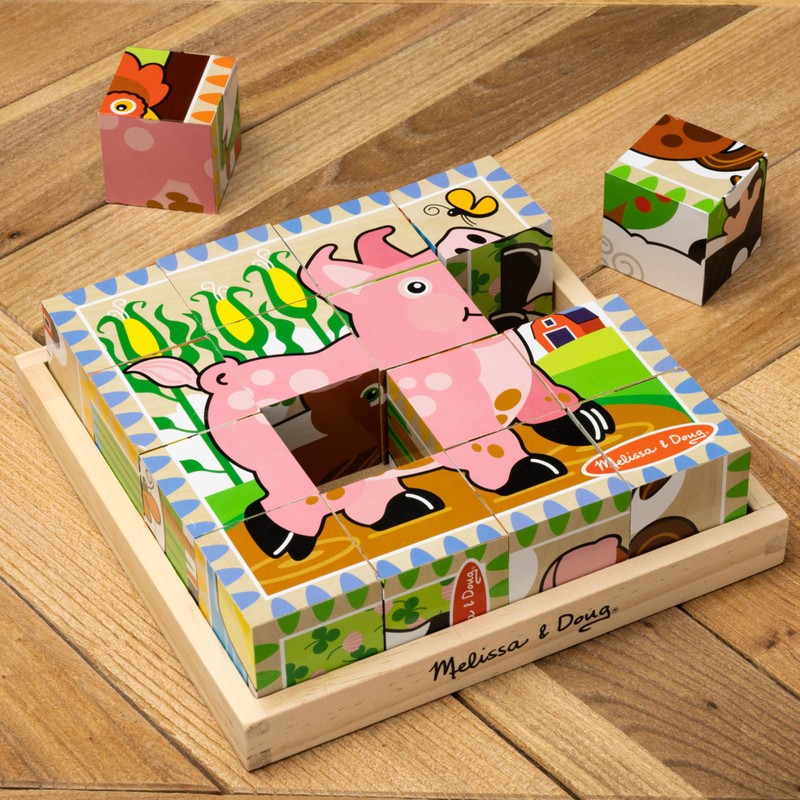 Melissa & Doug Farm Wooden Cube Puzzle with Storage Tray