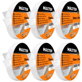 Maxter Double-Sided Tape Extra Strong Transparent Thin Double Sided Tape Strong 18 mm x 20 m (6 Rolls = 120 m)