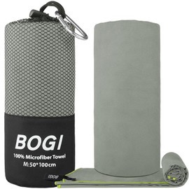BOGI Microfibre Travel Towel,Quick Dry Towel,Soft Lightweight Gym Towel,Super Absorbent & Ultra Compact Camping Towel for Beach Sports Swimming Gym Yoga Camping Hiking (M:100cmx50cm-Grey)