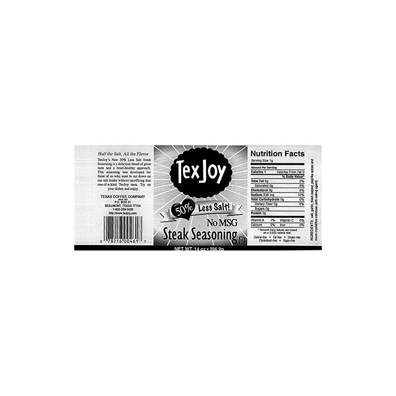 Texjoy Steak Seasoning 50% Less Salt & No MSG, 14oz